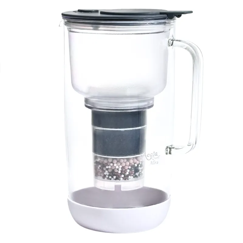 Wasserfilterkanne Mira, der Deckel ist anthrazit und der Stoßschuatz ist weiß