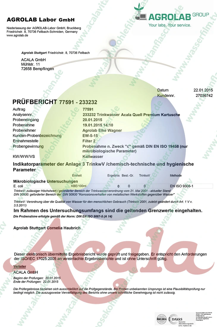 Acala Quell One Kartusche Labertest e.coli