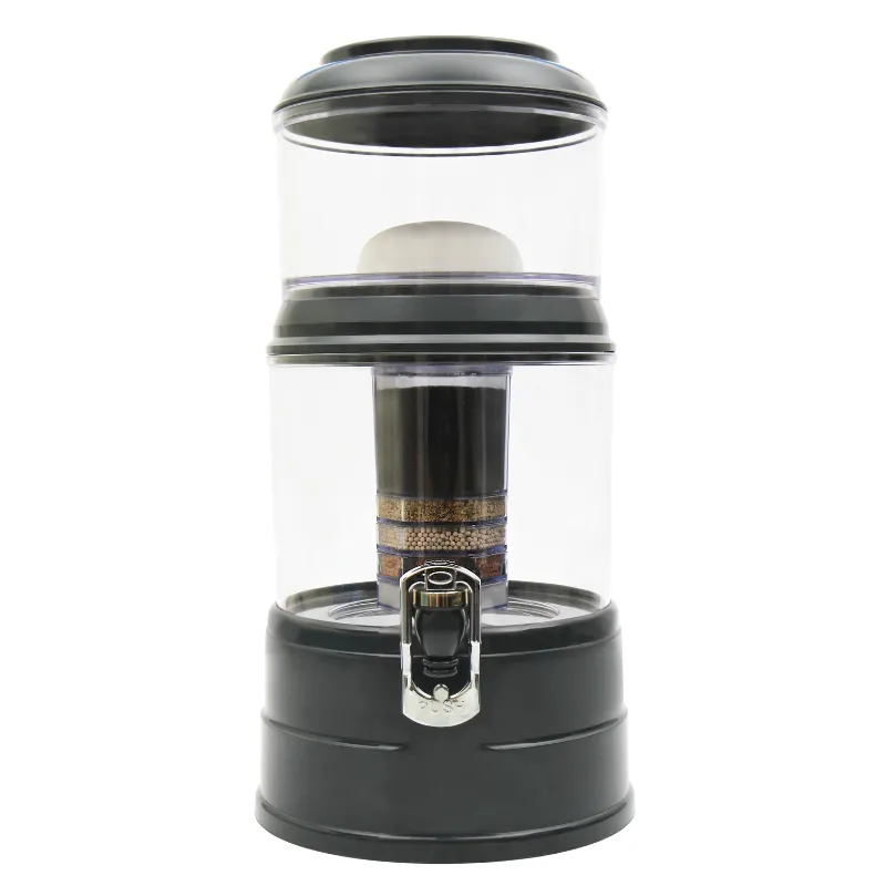 Waserfilter Mini mit weichmacherfreiem Kunststofftank, deckel und Sockel sind anthrazit