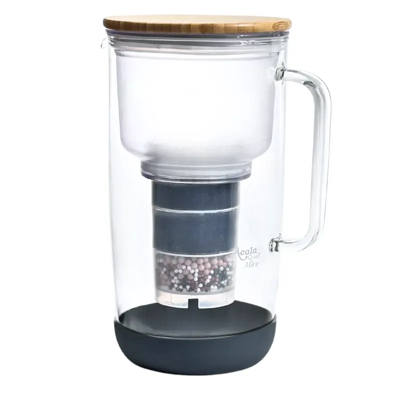 Wasserfilter-Kanne aus Glas mit Bambusholzdeckel und Stoßschutz anthrazit
