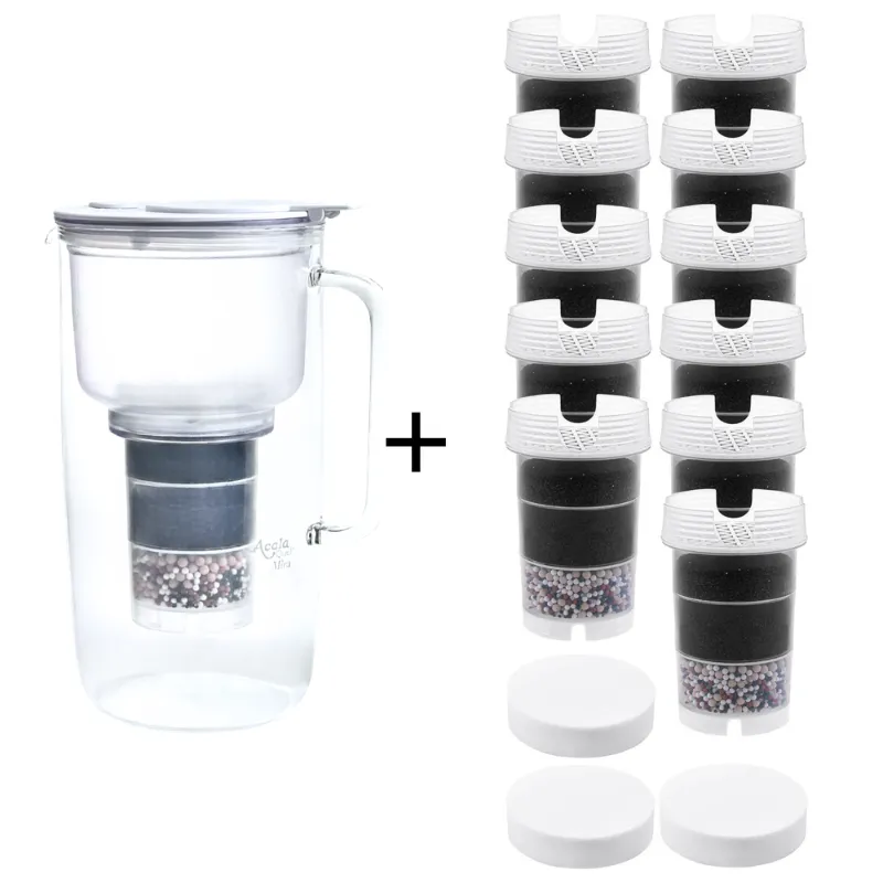 Kannenfilter Mira, mit 12 Kartuschen und 4 Mikroschwämmen und weißem Deckel