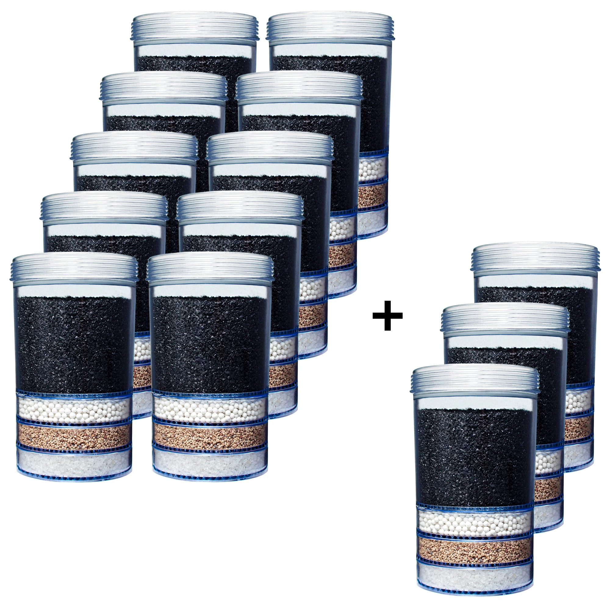 10 + 3 AcalaQuell® Essence Kartusche für AcalaQuell® Smart/Luna/Grande/Mini/Midi 13 Essence Filterkartuschen für die AcalaQuell Stand Wasserfilter vor weißem Hintergrund.