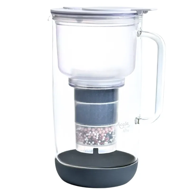 Glaskanne mit Kartusche und Vorfilter als Waserfilter, weißer Deckel und Stoßschutz anthrazitschutz