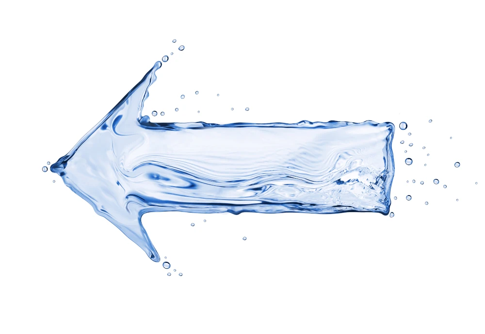 Acala-wie geht Wasser Pfeil aus Wasser der nach links zeigt, weißer Hintergrund.